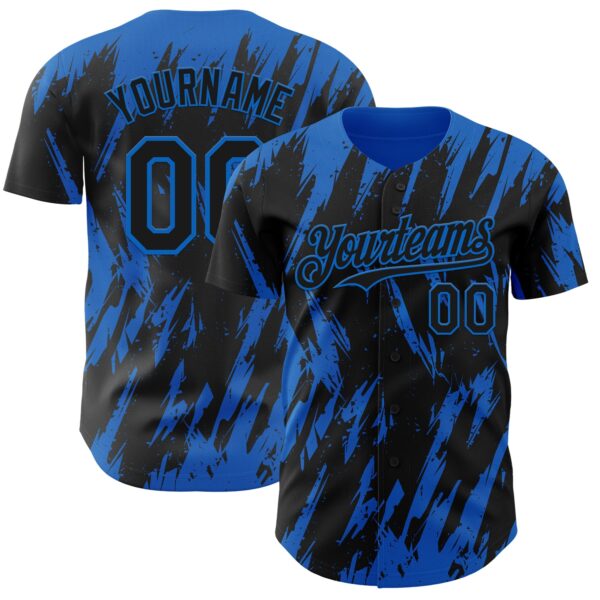 Custom Black Blue Splatter Torn Sharp Brush Stroke Authentic Baseball Jersey