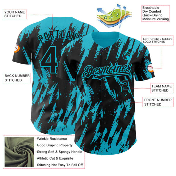 Custom Black Lakes Blue Splatter Torn Sharp Brush Stroke Authentic Baseball Jersey