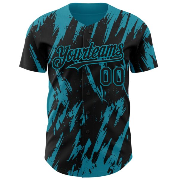 Custom Black Teal Splatter Torn Sharp Brush Stroke Authentic Baseball Jersey