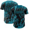 Custom Black Teal Splatter Torn Sharp Brush Stroke Authentic Baseball Jersey