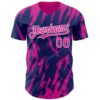 Custom Royal Deep Pink-White Splatter Torn Sharp Brush Stroke Authentic Baseball Jersey
