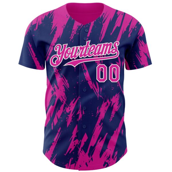Custom Royal Deep Pink-White Splatter Torn Sharp Brush Stroke Authentic Baseball Jersey