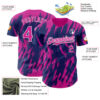 Custom Royal Deep Pink-White Splatter Torn Sharp Brush Stroke Authentic Baseball Jersey