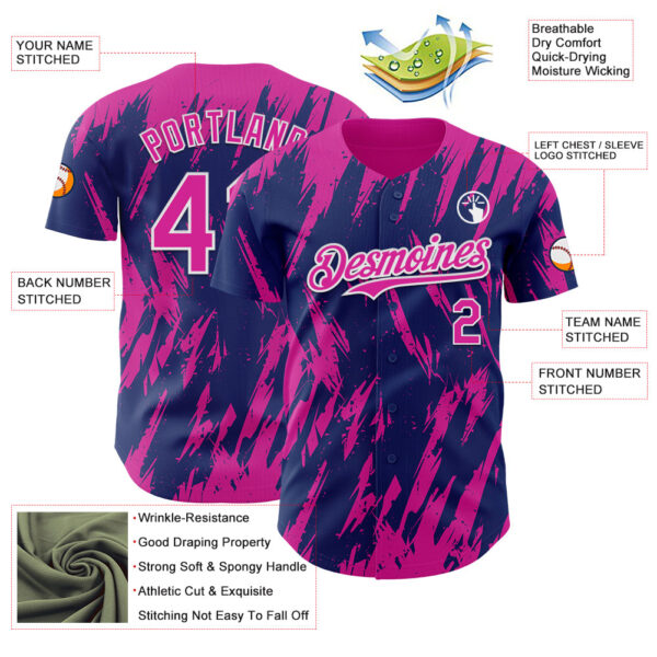 Custom Royal Deep Pink-White Splatter Torn Sharp Brush Stroke Authentic Baseball Jersey