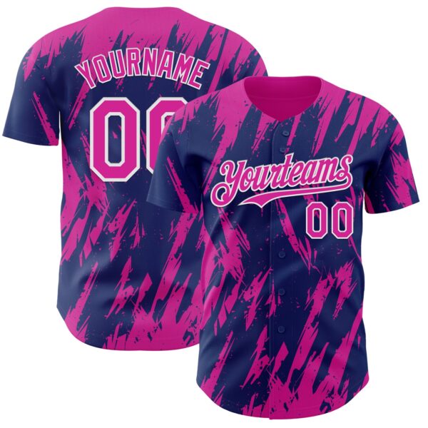 Custom Royal Deep Pink-White Splatter Torn Sharp Brush Stroke Authentic Baseball Jersey