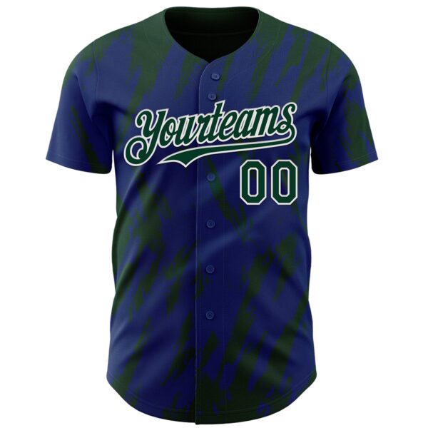 Custom Royal Green-White Splatter Torn Sharp Brush Stroke Authentic Baseball Jersey