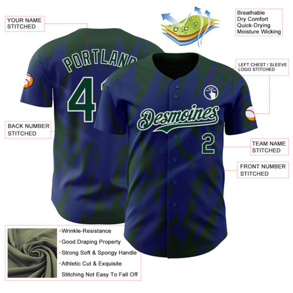 Custom Royal Green-White Splatter Torn Sharp Brush Stroke Authentic Baseball Jersey