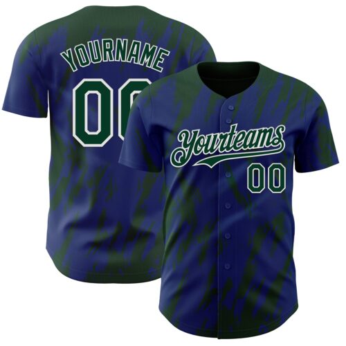 Custom Royal Green-White Splatter Torn Sharp Brush Stroke Authentic Baseball Jersey