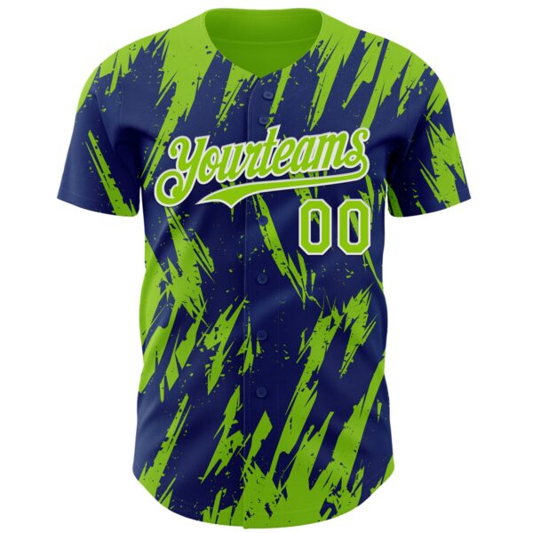 Custom Royal Neon Green-White Splatter Torn Sharp Brush Stroke Authentic Baseball Jersey