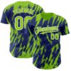 Custom Royal Neon Green-White Splatter Torn Sharp Brush Stroke Authentic Baseball Jersey