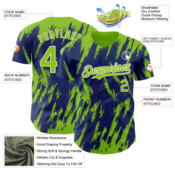 Custom Royal Neon Green-White Splatter Torn Sharp Brush Stroke Authentic Baseball Jersey