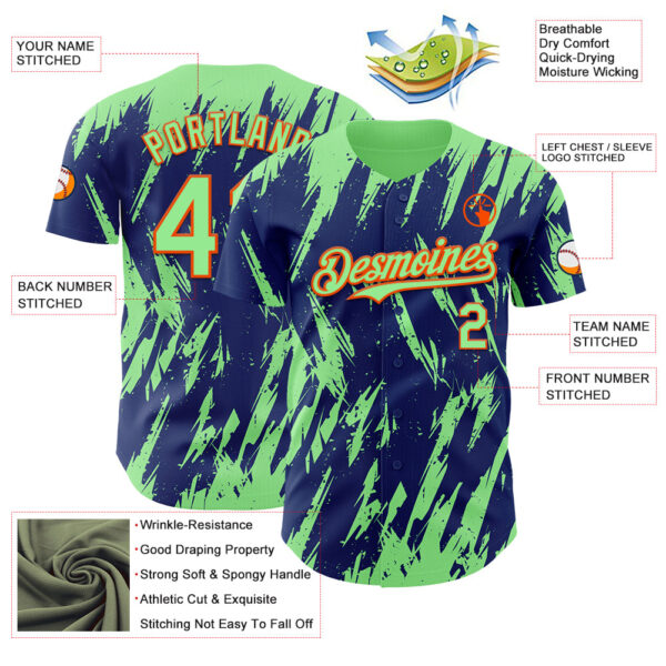 Custom Royal Pea Green-Orange Splatter Torn Sharp Brush Stroke Authentic Baseball Jersey