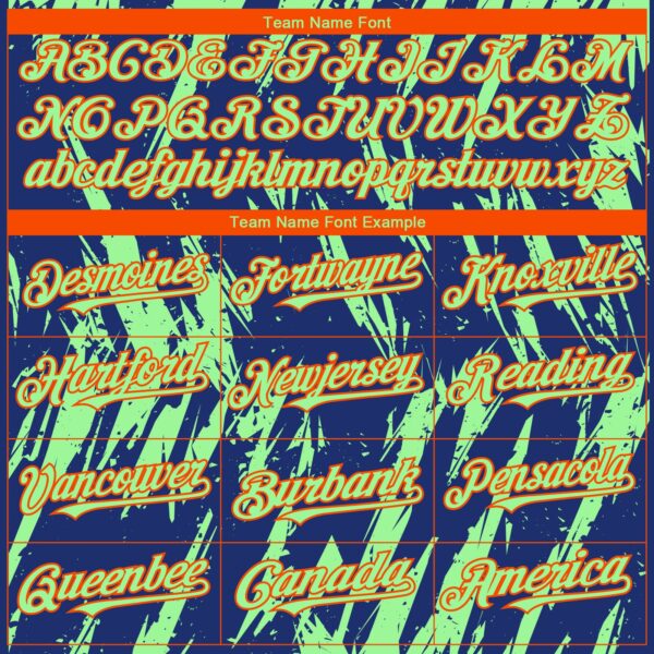 Custom Royal Pea Green-Orange Splatter Torn Sharp Brush Stroke Authentic Baseball Jersey