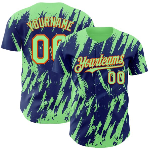 Custom Royal Pea Green-Orange Splatter Torn Sharp Brush Stroke Authentic Baseball Jersey