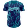 Custom Royal Teal-White Splatter Torn Sharp Brush Stroke Authentic Baseball Jersey