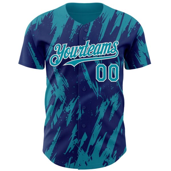 Custom Royal Teal-White Splatter Torn Sharp Brush Stroke Authentic Baseball Jersey