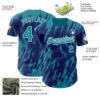 Custom Royal Teal-White Splatter Torn Sharp Brush Stroke Authentic Baseball Jersey