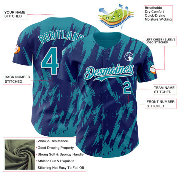Custom Royal Teal-White Splatter Torn Sharp Brush Stroke Authentic Baseball Jersey