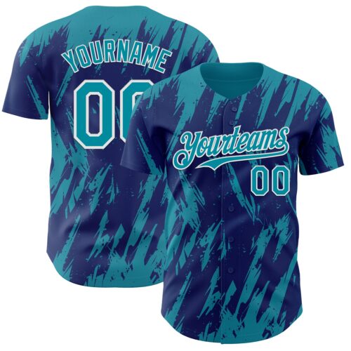 Custom Royal Teal-White Splatter Torn Sharp Brush Stroke Authentic Baseball Jersey
