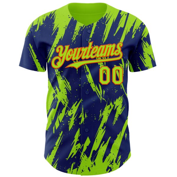 Custom Royal Neon Green-Orange Splatter Torn Sharp Brush Stroke Authentic Baseball Jersey