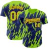 Custom Royal Neon Green-Orange Splatter Torn Sharp Brush Stroke Authentic Baseball Jersey