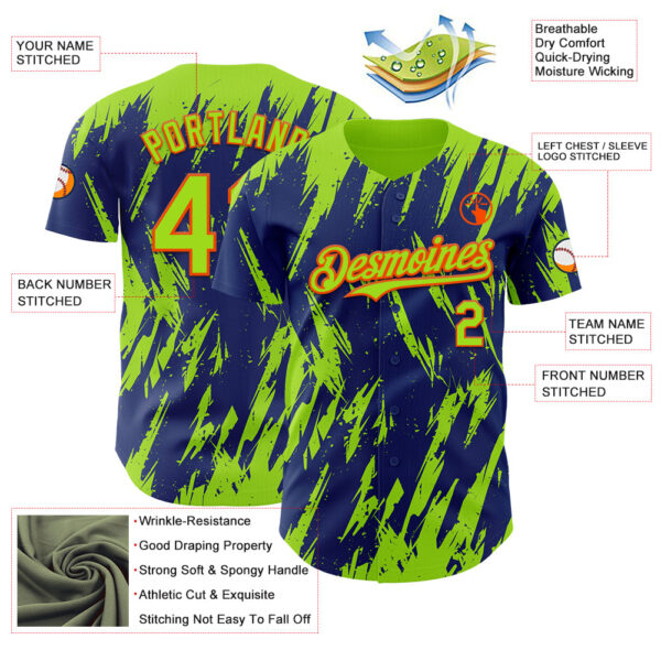 Custom Royal Neon Green-Orange Splatter Torn Sharp Brush Stroke Authentic Baseball Jersey