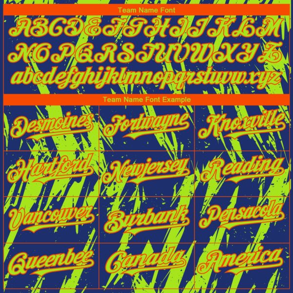 Custom Royal Neon Green-Orange Splatter Torn Sharp Brush Stroke Authentic Baseball Jersey