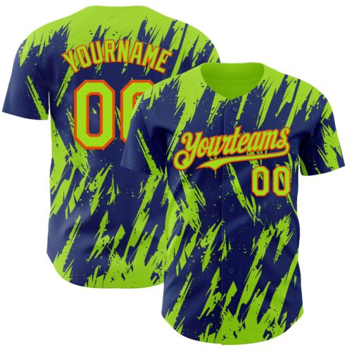 Custom Royal Neon Green-Orange Splatter Torn Sharp Brush Stroke Authentic Baseball Jersey