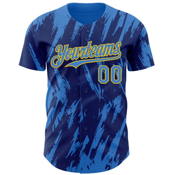 Custom Royal Powder Blue-Yellow Splatter Torn Sharp Brush Stroke Authentic Baseball Jersey