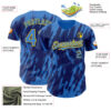 Custom Royal Powder Blue-Yellow Splatter Torn Sharp Brush Stroke Authentic Baseball Jersey