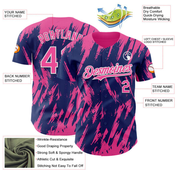 Custom Royal Pink-White Splatter Torn Sharp Brush Stroke Authentic Baseball Jersey