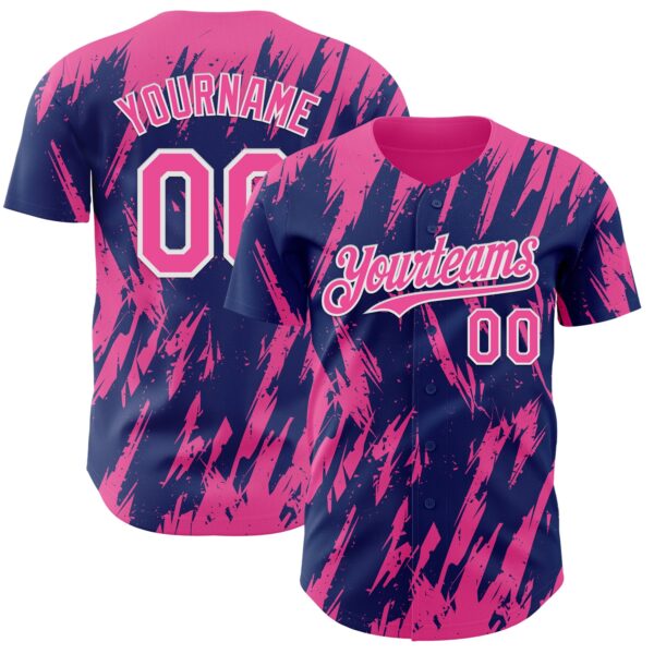Custom Royal Pink-White Splatter Torn Sharp Brush Stroke Authentic Baseball Jersey