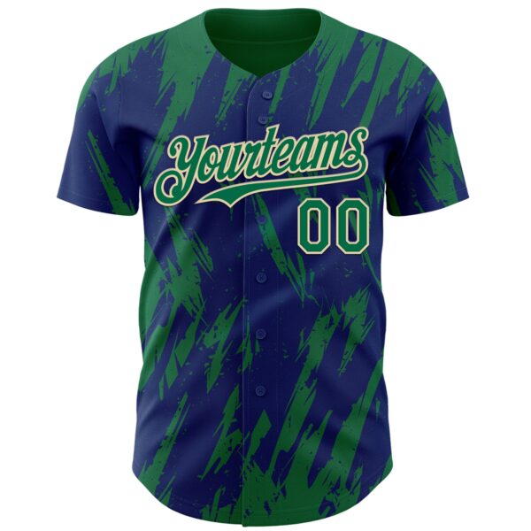 Custom Royal Kelly Green-Cream Splatter Torn Sharp Brush Stroke Authentic Baseball Jersey