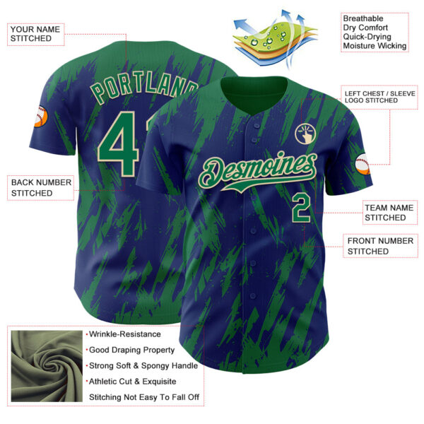 Custom Royal Kelly Green-Cream Splatter Torn Sharp Brush Stroke Authentic Baseball Jersey
