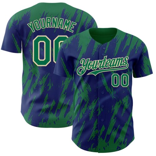 3DPattern13244 Custom Royal Kelly Green-Cream Splatter Torn Sharp Brush Stroke Authentic Baseball Jersey