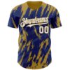 Custom Royal White-Old Gold Splatter Torn Sharp Brush Stroke Authentic Baseball Jersey