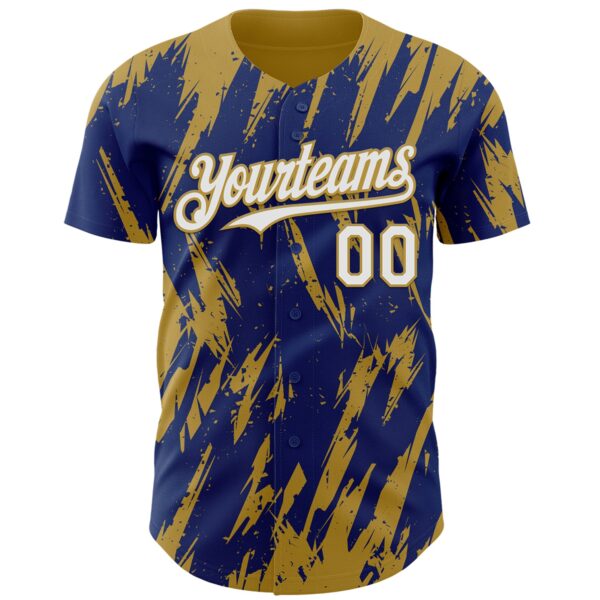 Custom Royal White-Old Gold Splatter Torn Sharp Brush Stroke Authentic Baseball Jersey