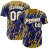 Custom Royal White-Old Gold Splatter Torn Sharp Brush Stroke Authentic Baseball Jersey