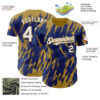 Custom Royal White-Old Gold Splatter Torn Sharp Brush Stroke Authentic Baseball Jersey