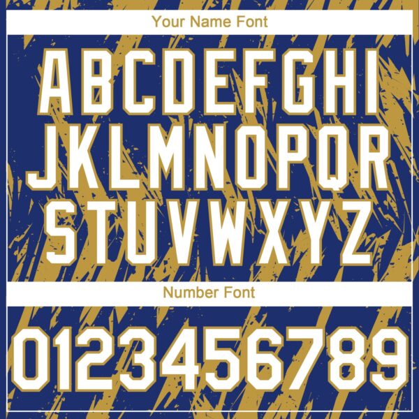 Custom Royal White-Old Gold Splatter Torn Sharp Brush Stroke Authentic Baseball Jersey