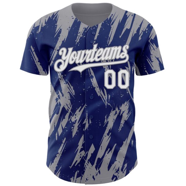 Custom Royal White-Gray Splatter Torn Sharp Brush Stroke Authentic Baseball Jersey