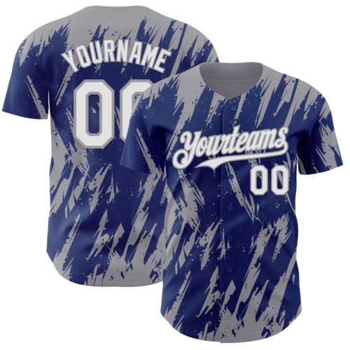 3DPattern13246 Custom Royal White-Gray Splatter Torn Sharp Brush Stroke Authentic Baseball Jersey