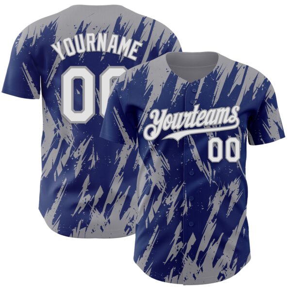 Custom Royal White-Gray Splatter Torn Sharp Brush Stroke Authentic Baseball Jersey