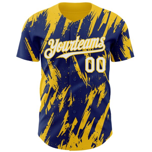 Custom Royal White-Yellow Splatter Torn Sharp Brush Stroke Authentic Baseball Jersey