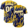 Custom Royal White-Yellow Splatter Torn Sharp Brush Stroke Authentic Baseball Jersey