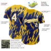 Custom Royal White-Yellow Splatter Torn Sharp Brush Stroke Authentic Baseball Jersey