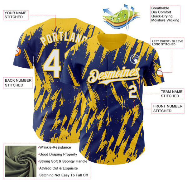 Custom Royal White-Yellow Splatter Torn Sharp Brush Stroke Authentic Baseball Jersey