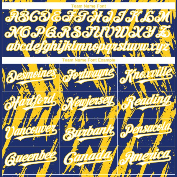 Custom Royal White-Yellow Splatter Torn Sharp Brush Stroke Authentic Baseball Jersey