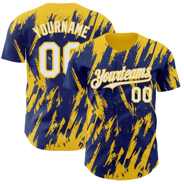 Custom Royal White-Yellow Splatter Torn Sharp Brush Stroke Authentic Baseball Jersey