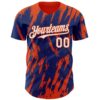Custom Royal White-Orange Splatter Torn Sharp Brush Stroke Authentic Baseball Jersey